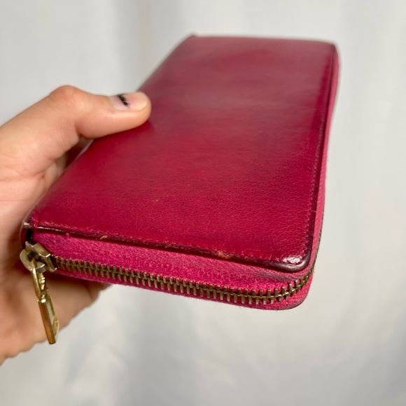 YSL Yves Saint Laurent | fushia leather zip-around long wallet + box - Picture 6 of 11